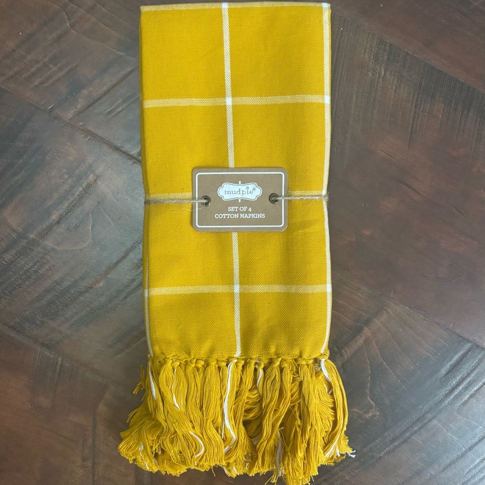PRETTY MUD PIE MUSTARD WINDOWPANE 4PK NAPKIN SET